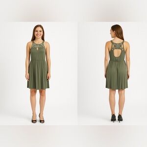 Empyre Olive Green Keyhole Front & Back Dress Sz S